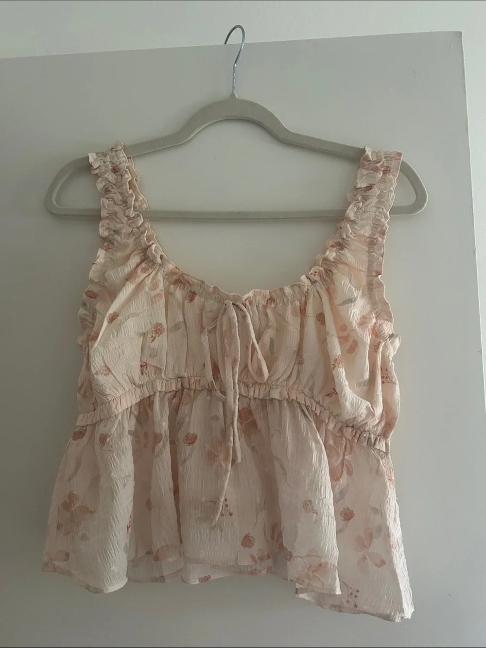 Sheer Blush Floral Ruffle Tank Top - Picture 1 of 3